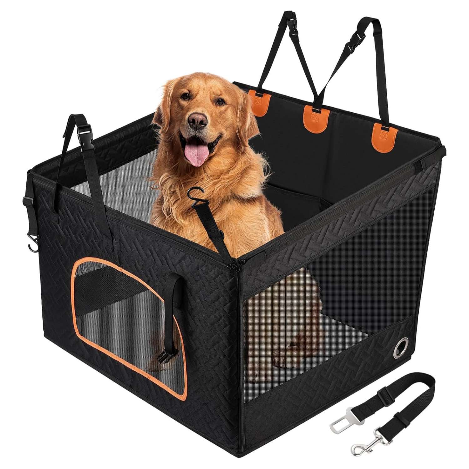 Asiento extensor de auto para perros grandes impermeable y plegable en el asiento trasero.