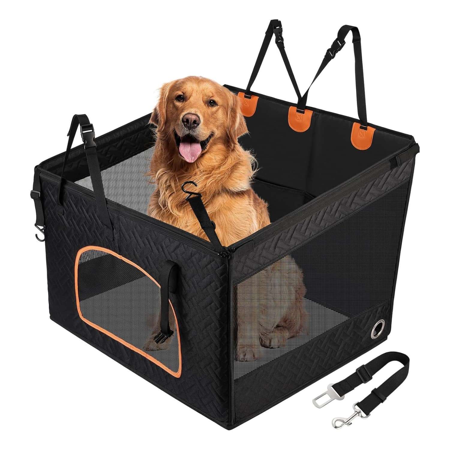 Asiento extensor de auto para perros grandes impermeable y plegable en el asiento trasero.