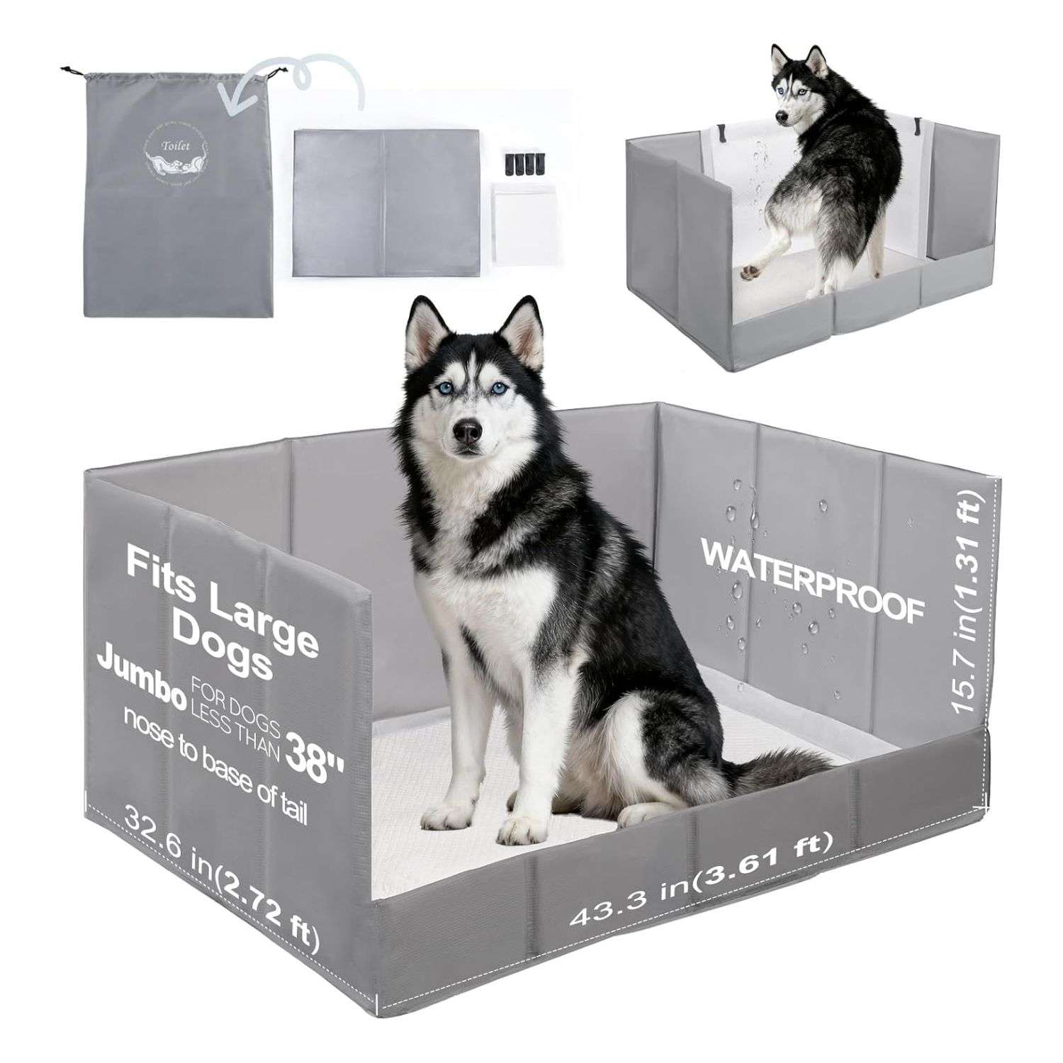 Bandeja sanitaria plegable para perros con tres paredes protectoras y sistema de fijación para sabanillas.