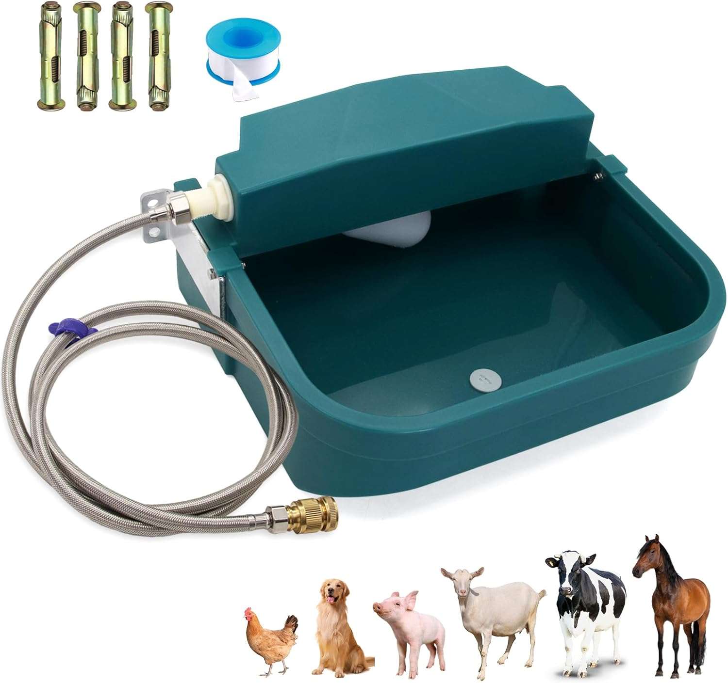 Bebedero automatico de acero inoxidable de 8 litros con flotador y tapon de drenaje para perros grandes y ganado.