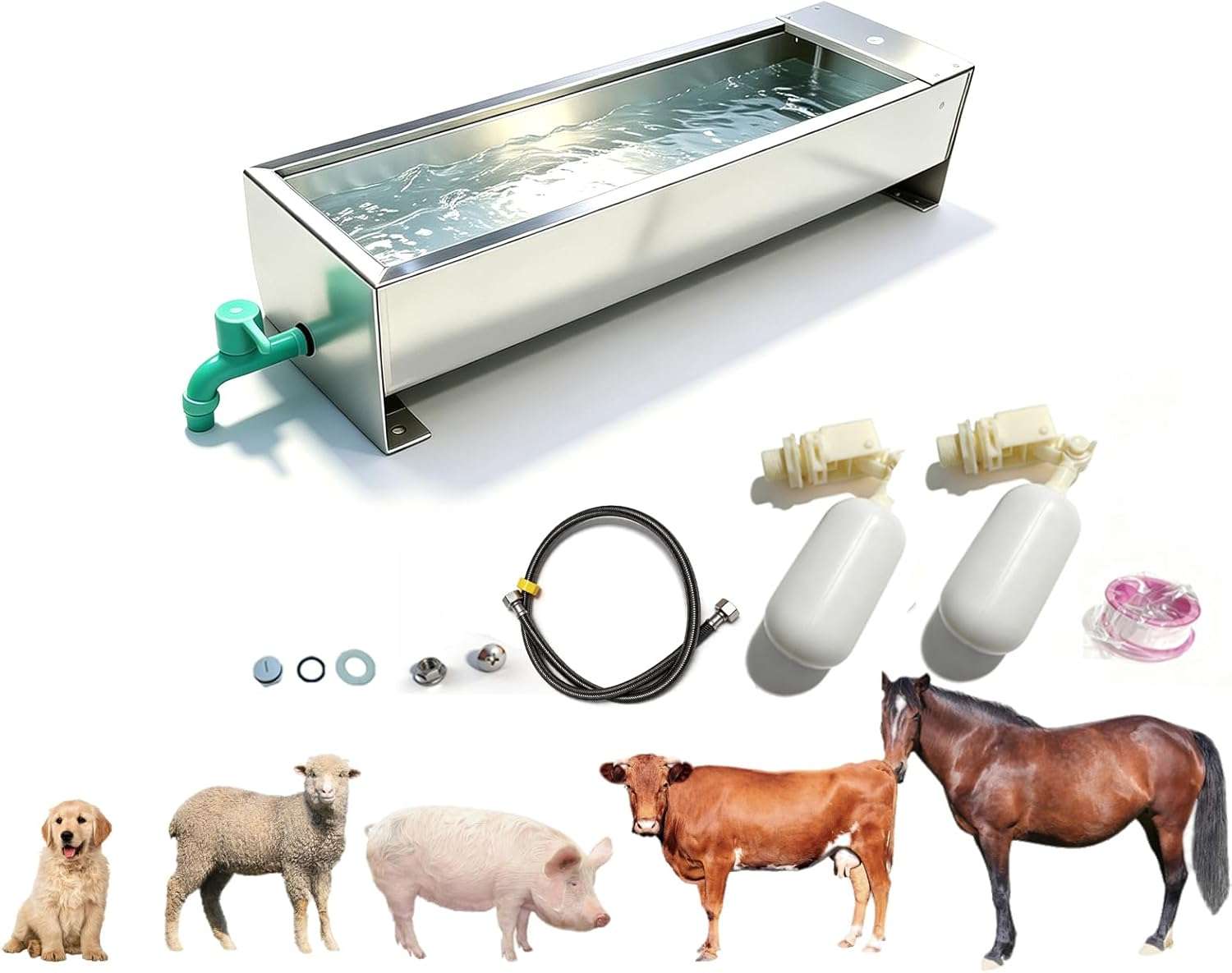 Bebedero automatico antivuelco de acero inoxidable de 11 litros con patas para anclar al piso y sistema de flotador para perros y ganado.