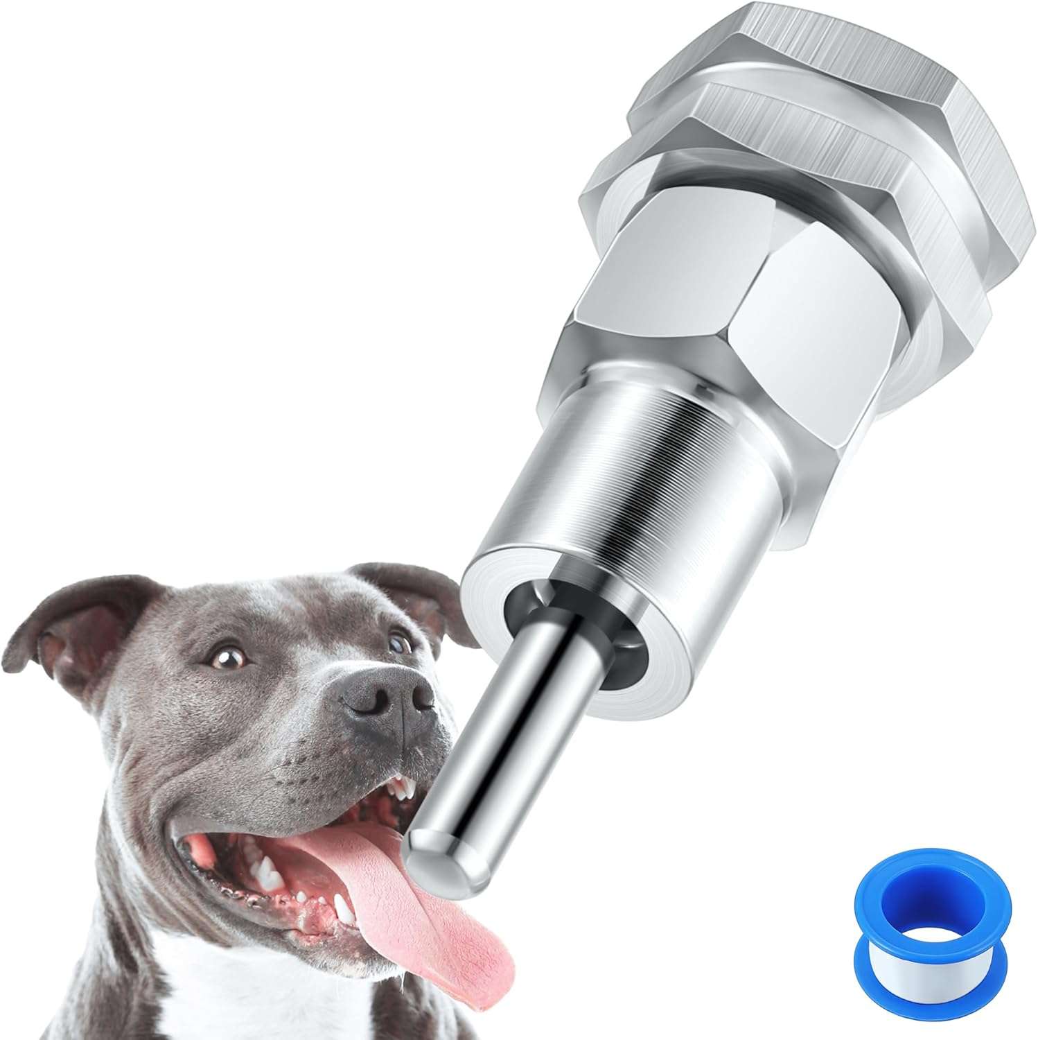 Bebedero automatico tipo chupete de acero inoxidable para perros y ganado con conexion a llave y estanque.