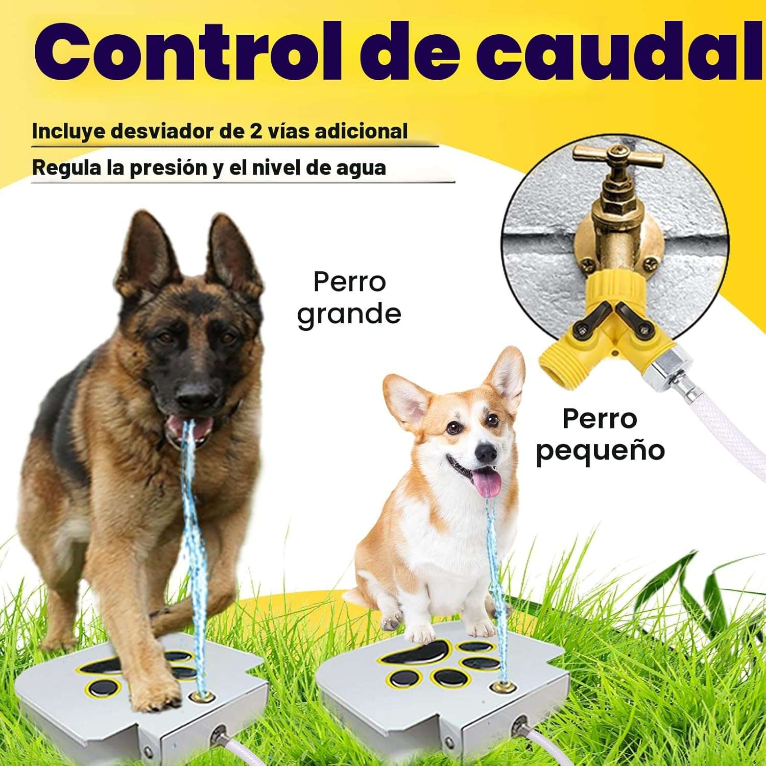Fuente de agua a pedal para perros de acero con manguera antimordeduras para exterior y jardin.