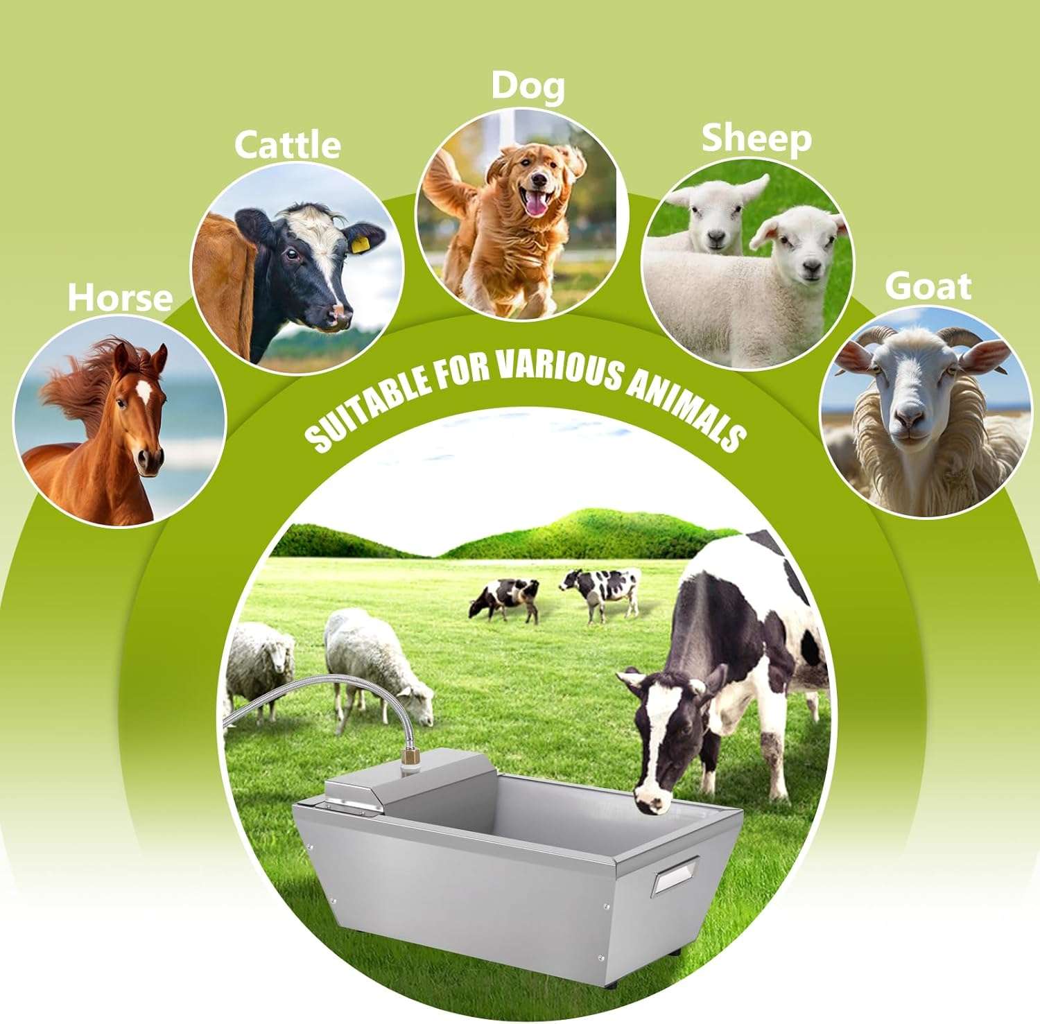 Bebedero automatico de doble capa de 15 litros para perros y ganado instalado en exterior.