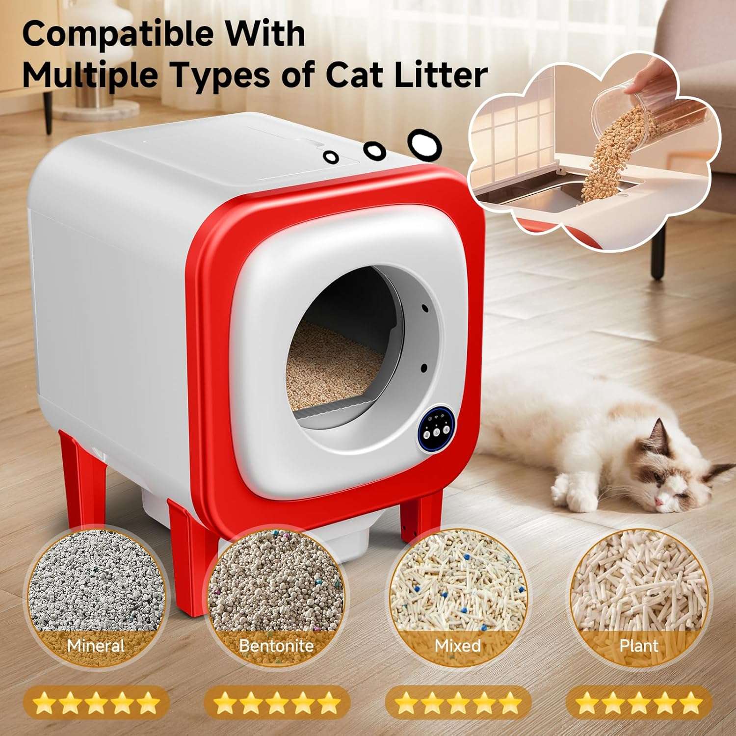 arenero automatico gatos autolimpiable wifi 70 litros 55x50x62 centimetros silencioso ideal para chile