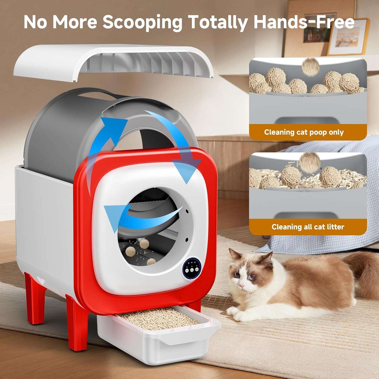 arenero automatico gatos autolimpiable wifi 70 litros 55x50x62 centimetros silencioso ideal para chile