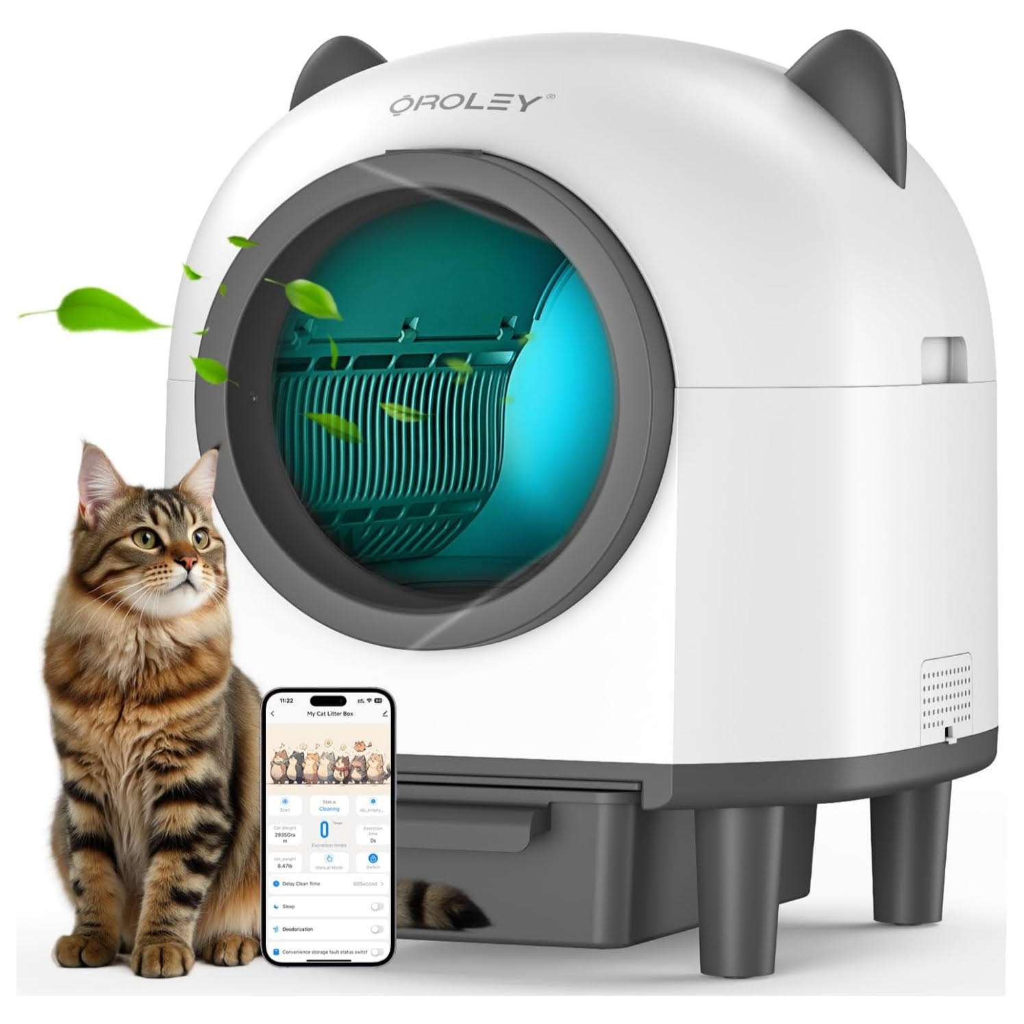 arenero automatico gatos autolimpiable wifi 96 litros 54x50x55 centimetros orejas gato ideal para chile