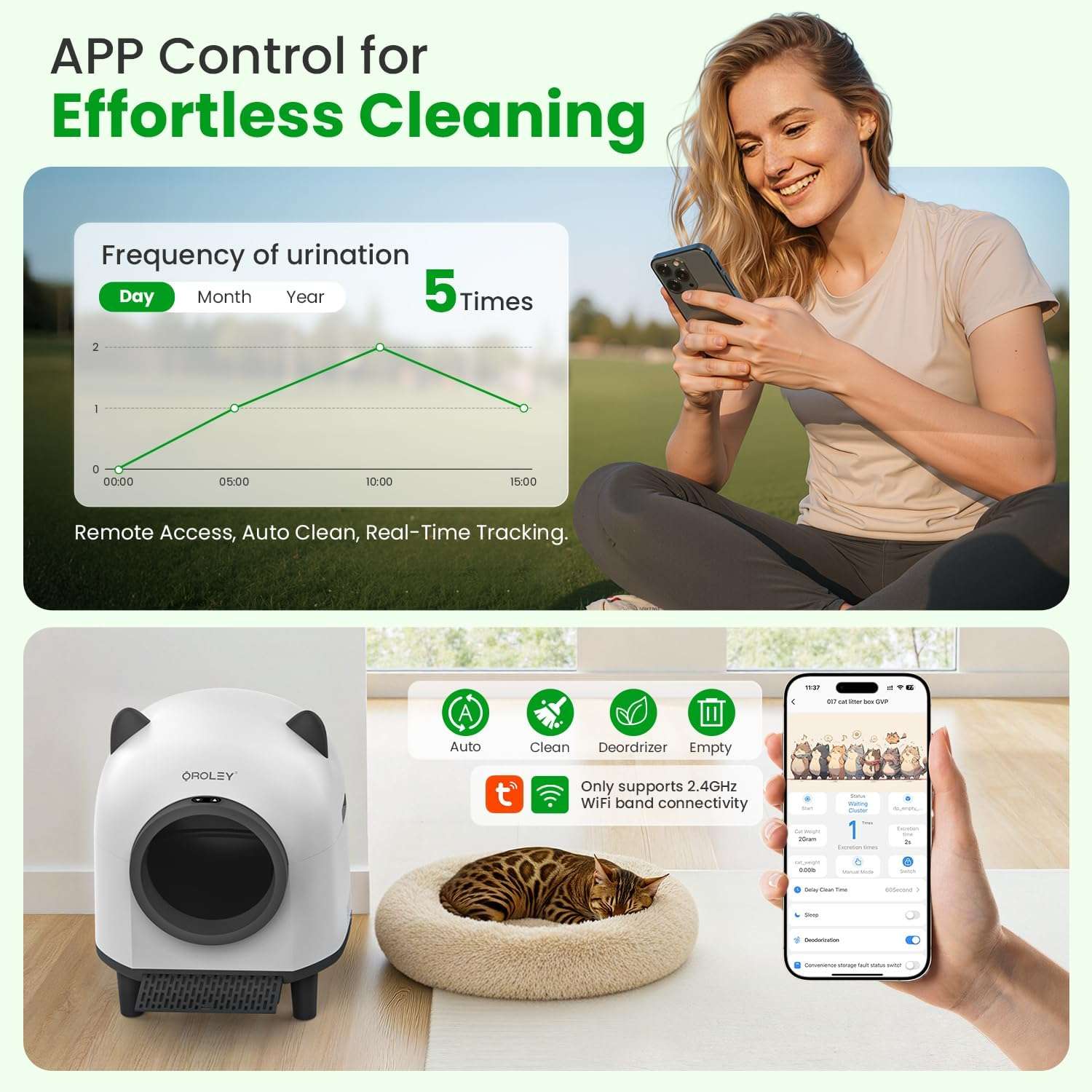caja de arena autolimpiante inteligente para gatos con control de olores, sensores de seguridad y conexión por aplicación