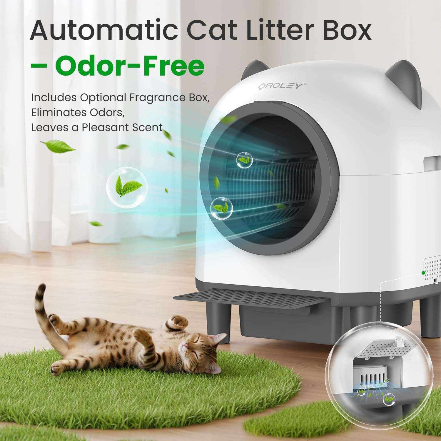 caja de arena autolimpiante inteligente para gatos con control de olores, sensores de seguridad y conexión por aplicación