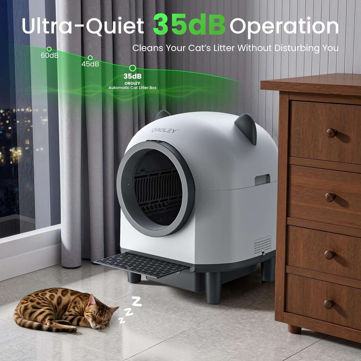 arenero automatico gatos autolimpiable wifi 96 litros 54x50x55 centimetros orejas gato ideal para chile