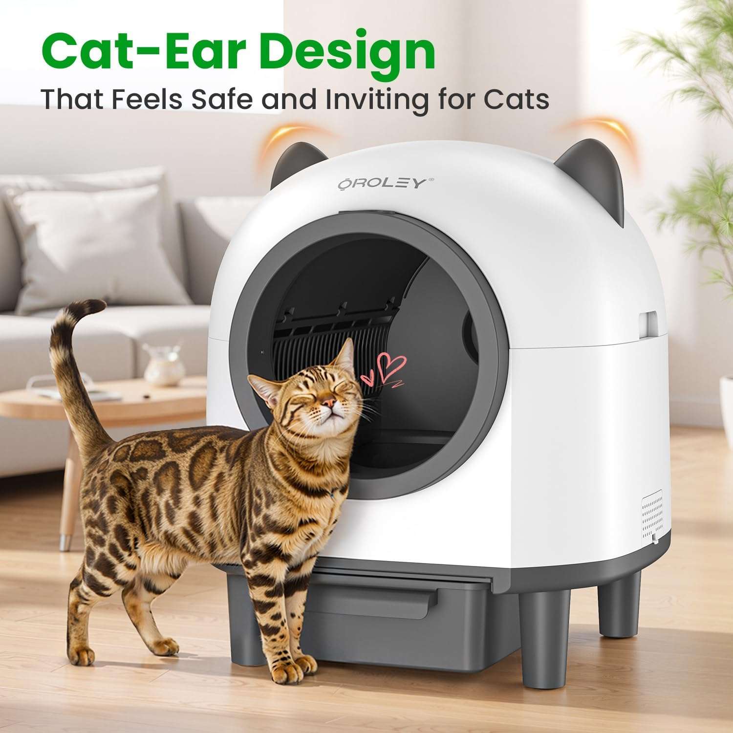 caja de arena autolimpiante inteligente para gatos con control de olores, sensores de seguridad y conexión por aplicación
