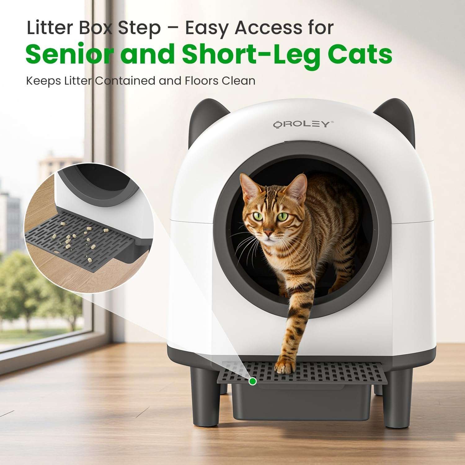 caja de arena autolimpiante inteligente para gatos con control de olores, sensores de seguridad y conexión por aplicación