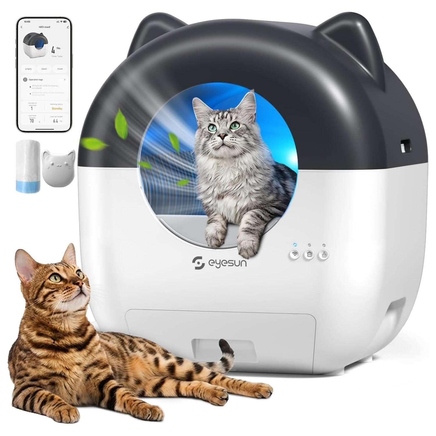 arenero automatico gatos autolimpiable wifi 76 litros 66x50x55 centimetros control olores ideal para chile