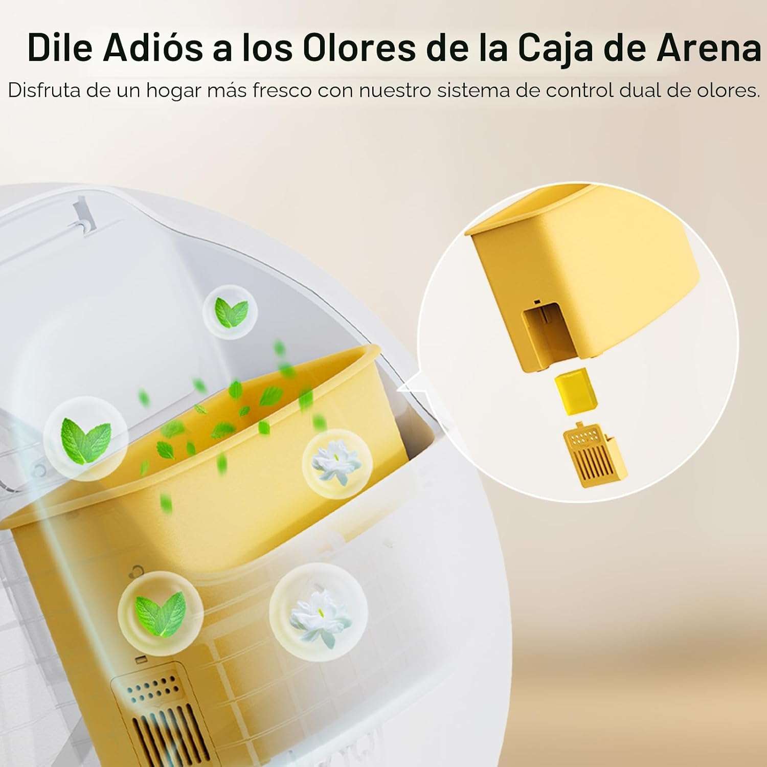 caja de arena automatica gatos autolimpiable 106 litros 63x51x57 centimetros control olores ideal para chile