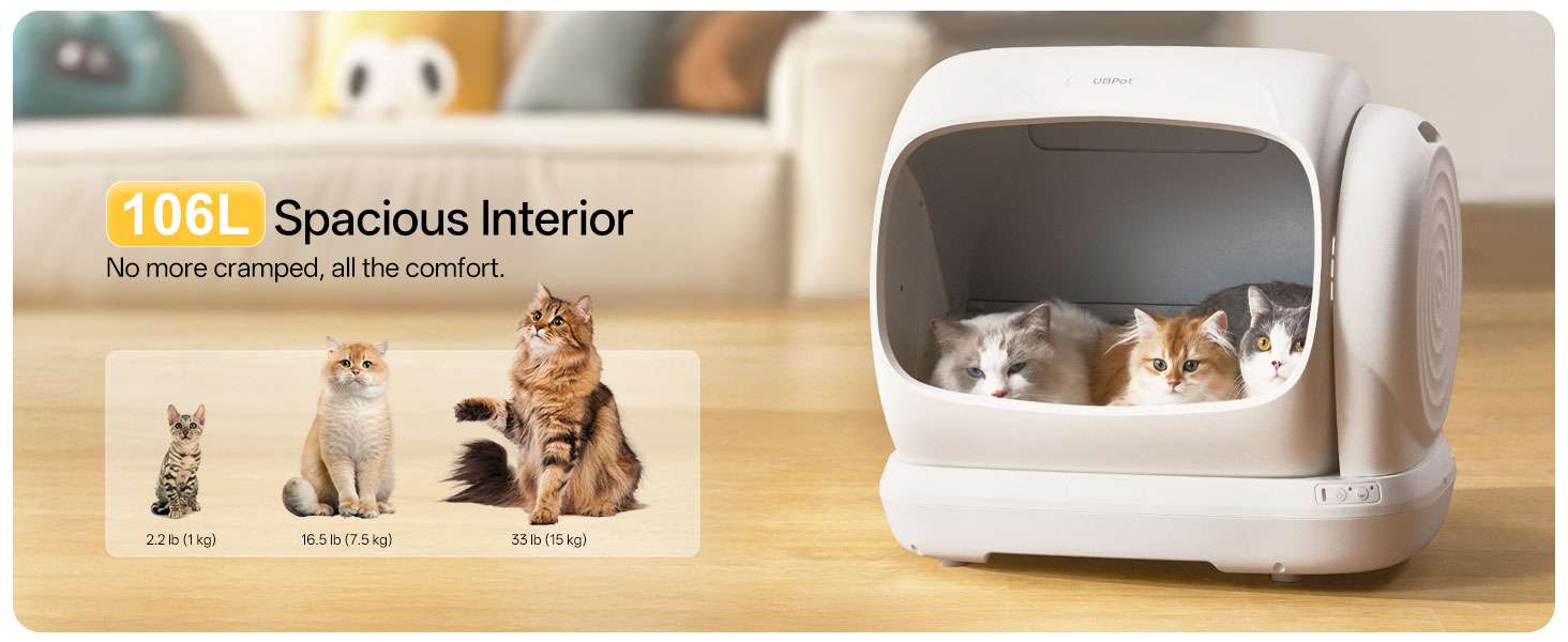 caja de arena automatica gatos autolimpiable 106 litros 63x51x57 centimetros control olores ideal para chile