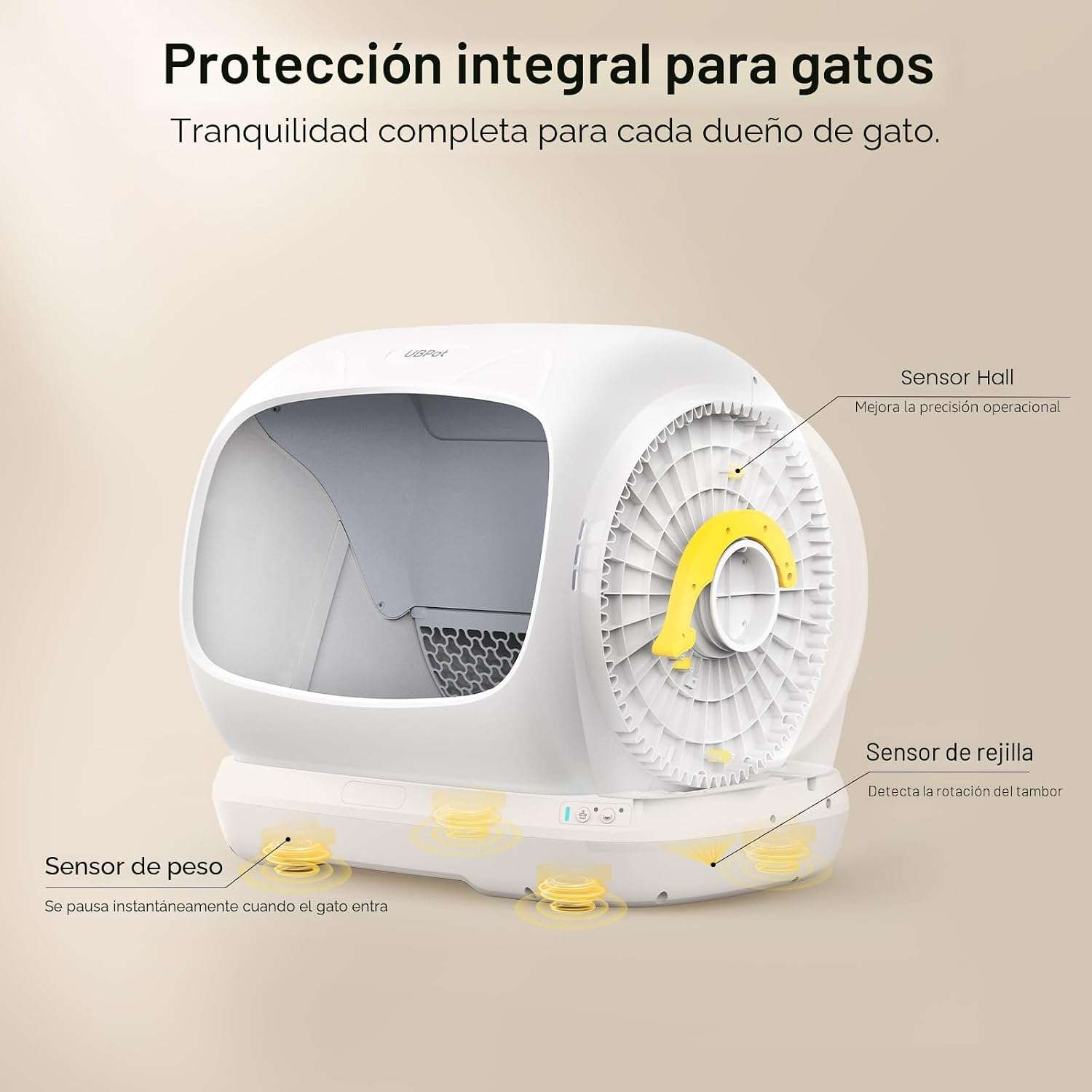 caja de arena automatica gatos autolimpiable 106 litros 63x51x57 centimetros control olores ideal para chile