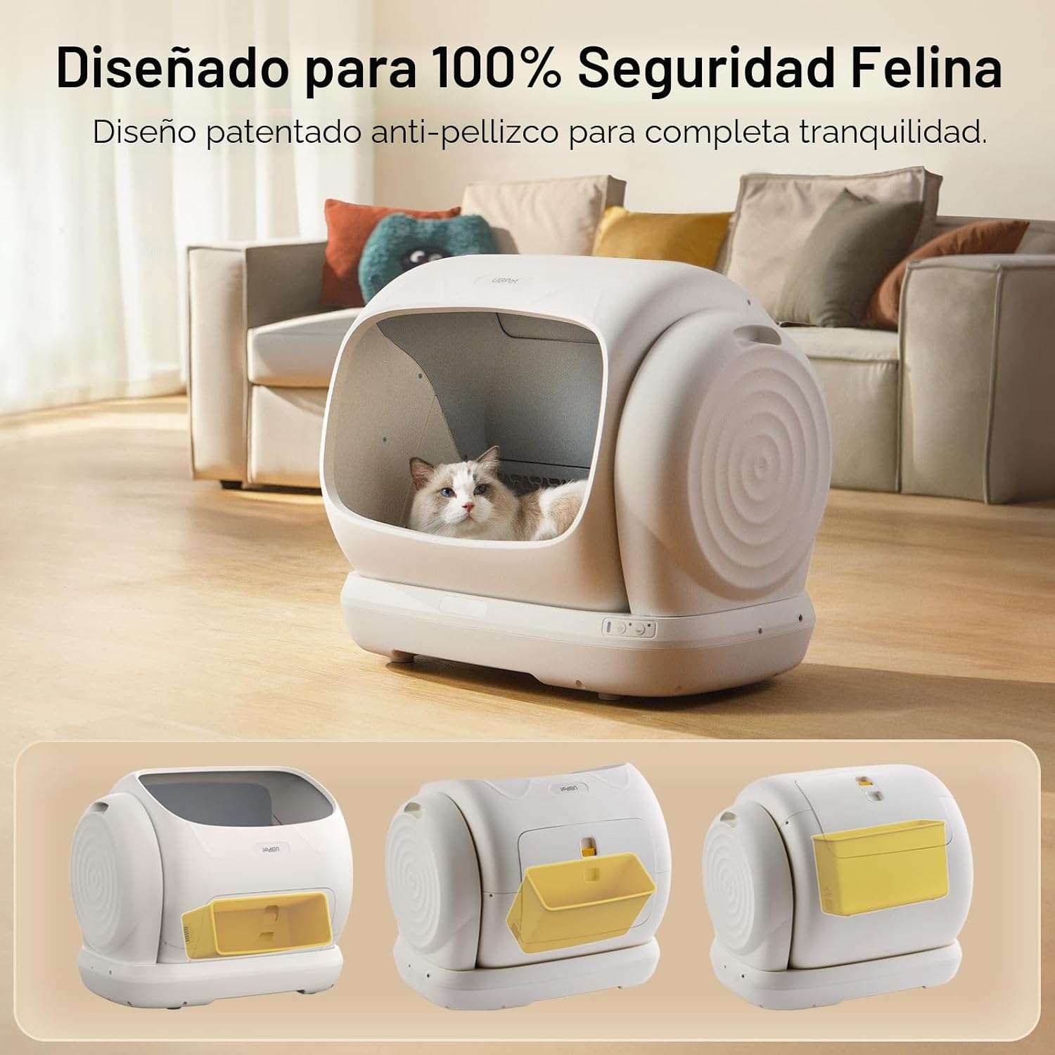 caja de arena automatica gatos autolimpiable 106 litros 63x51x57 centimetros control olores ideal para chile