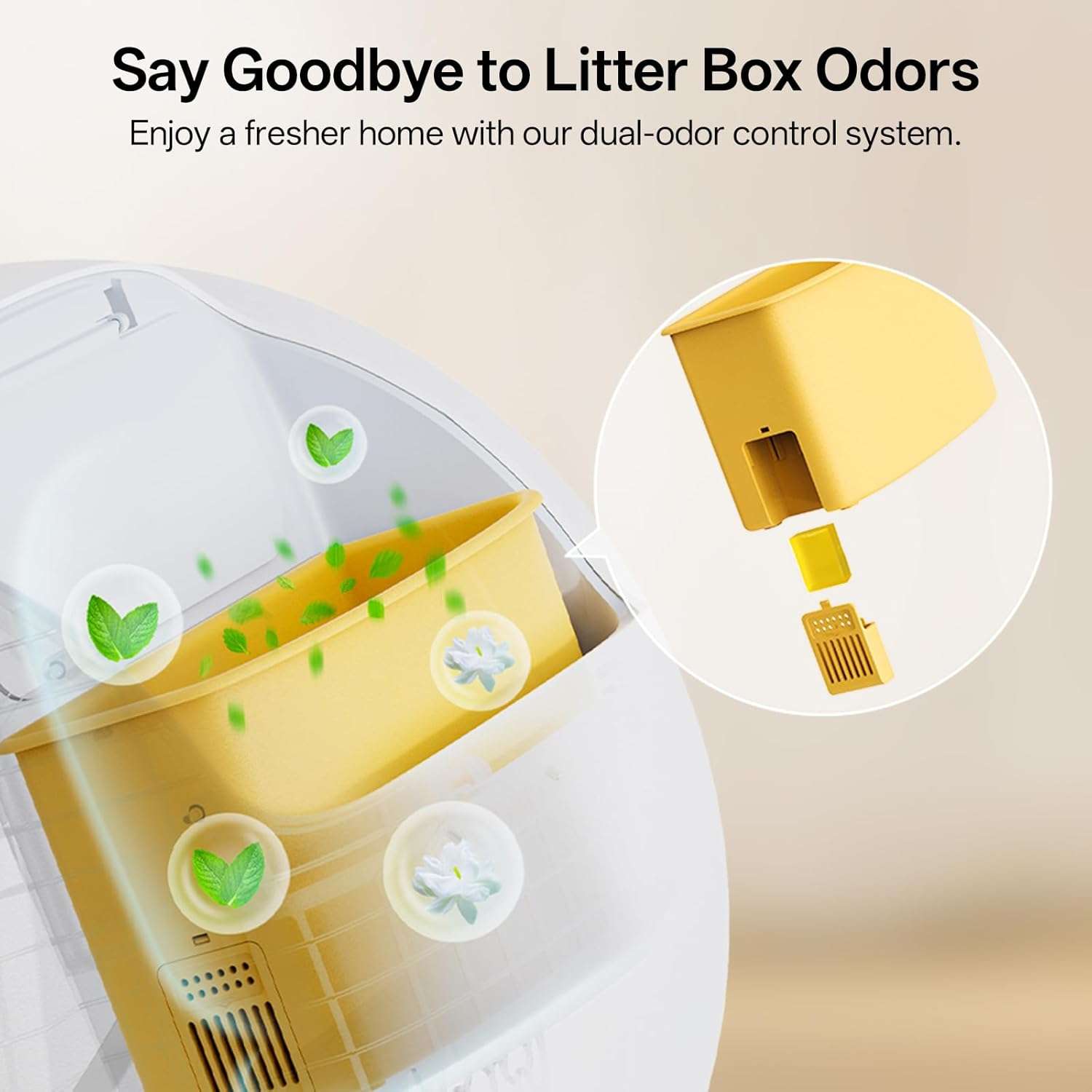 caja de arena automatica gatos autolimpiable 106 litros 63x51x57 centimetros control olores ideal para chile