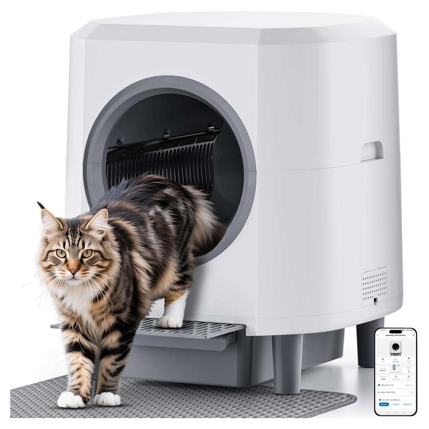 arenero automatico gatos autolimpiable wifi 90 litros 56x51x58 centimetros control olores ideal para chile