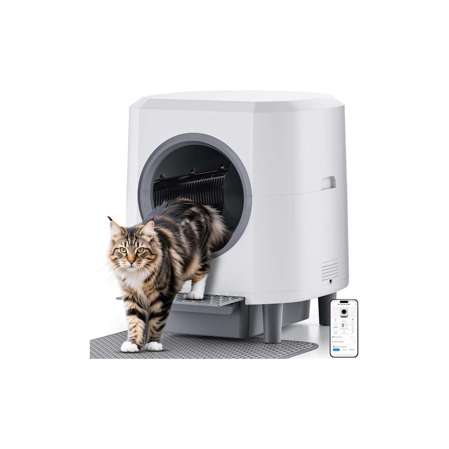 arenero automatico gatos autolimpiable wifi 90 litros 56x51x58 centimetros control olores ideal para chile