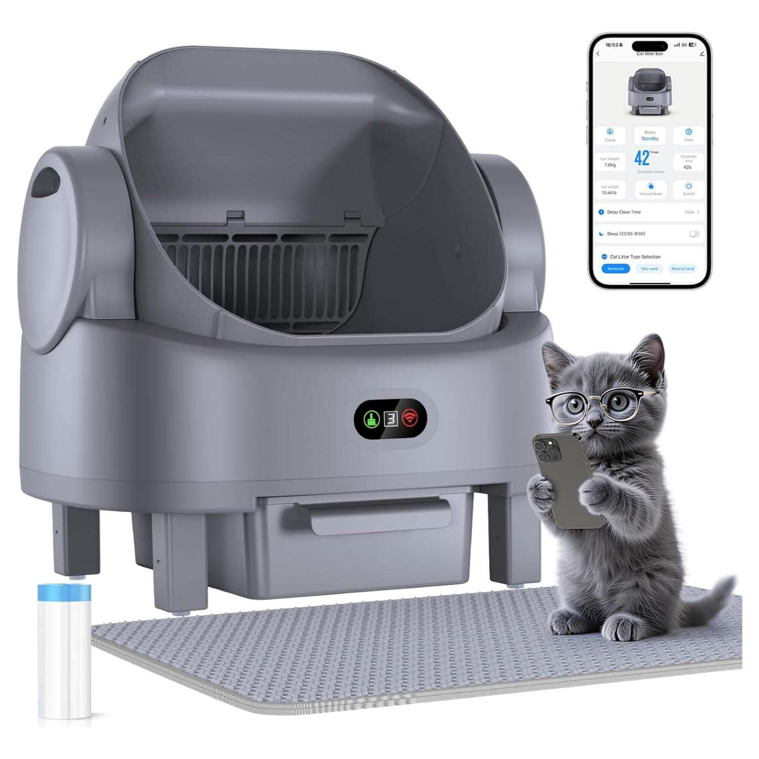 baño automatico gatos abierto electrico 48x40x48 centimetros bolsas alfombra ideal para chile