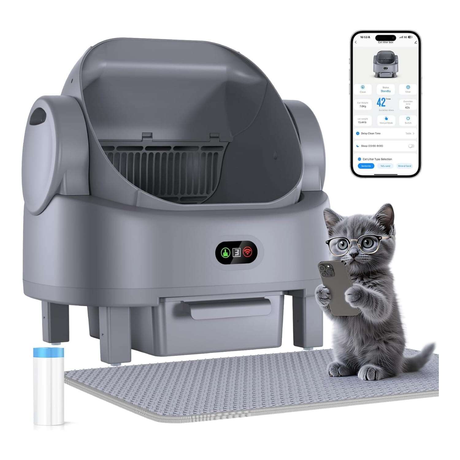 baño automatico gatos abierto electrico 48x40x48 centimetros bolsas alfombra ideal para chile