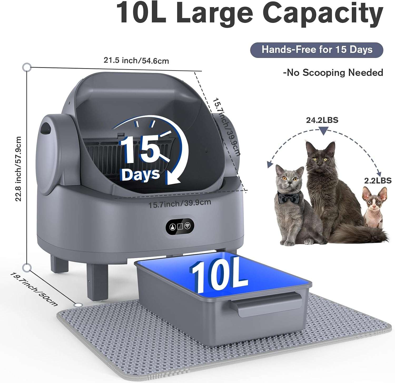 baño automatico gatos abierto electrico 48x40x48 centimetros bolsas alfombra ideal para chile