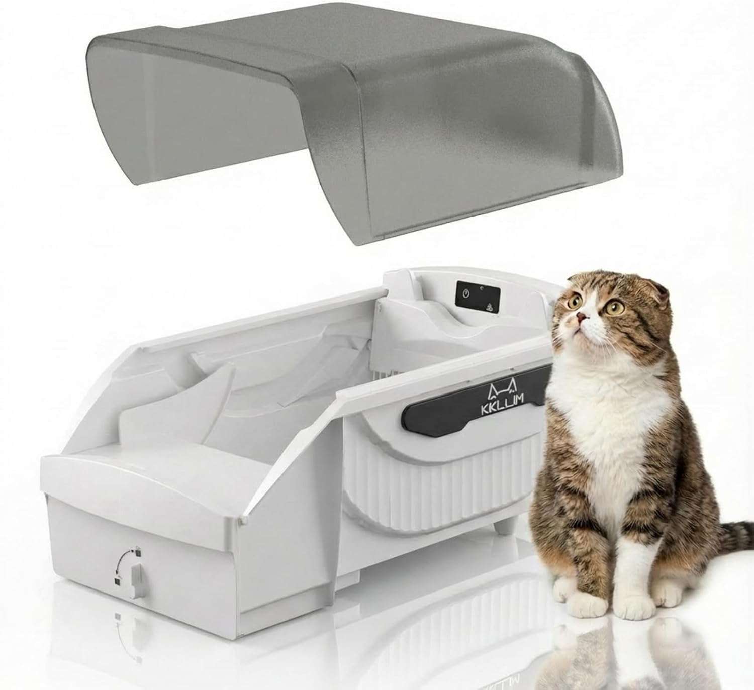caja de arena autolimpiante abierta para gatos con rastrillo automático, sensores de seguridad y control de olores