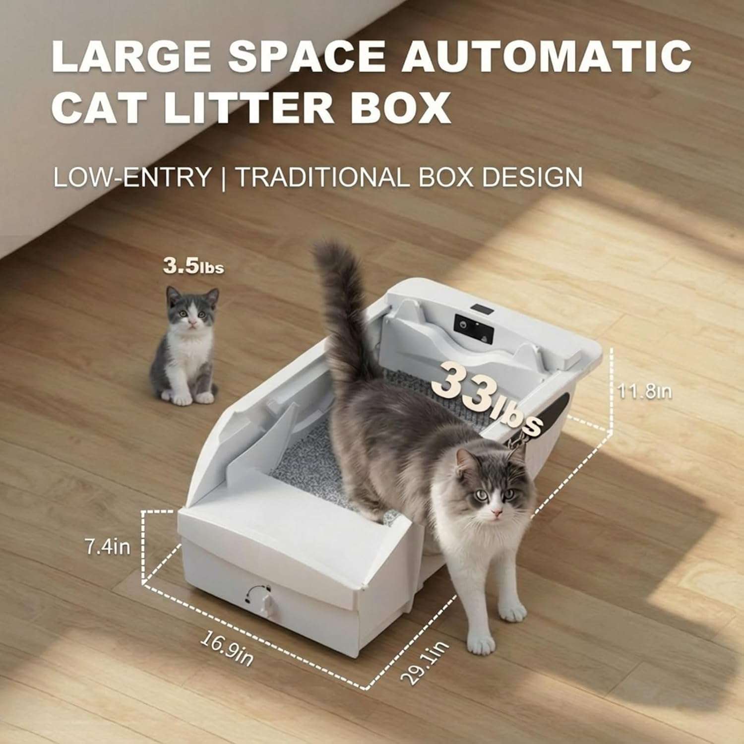 caja de arena autolimpiante abierta para gatos con rastrillo automático, sensores de seguridad y control de olores