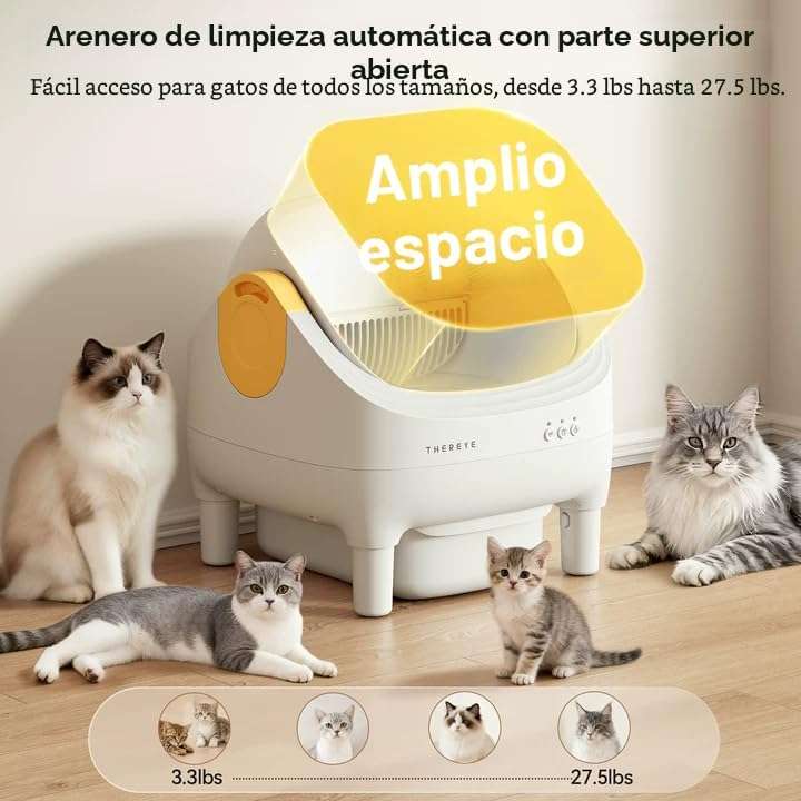 caja de arena autolimpiante abierta inteligente para gatos con sensores de seguridad y control por aplicación