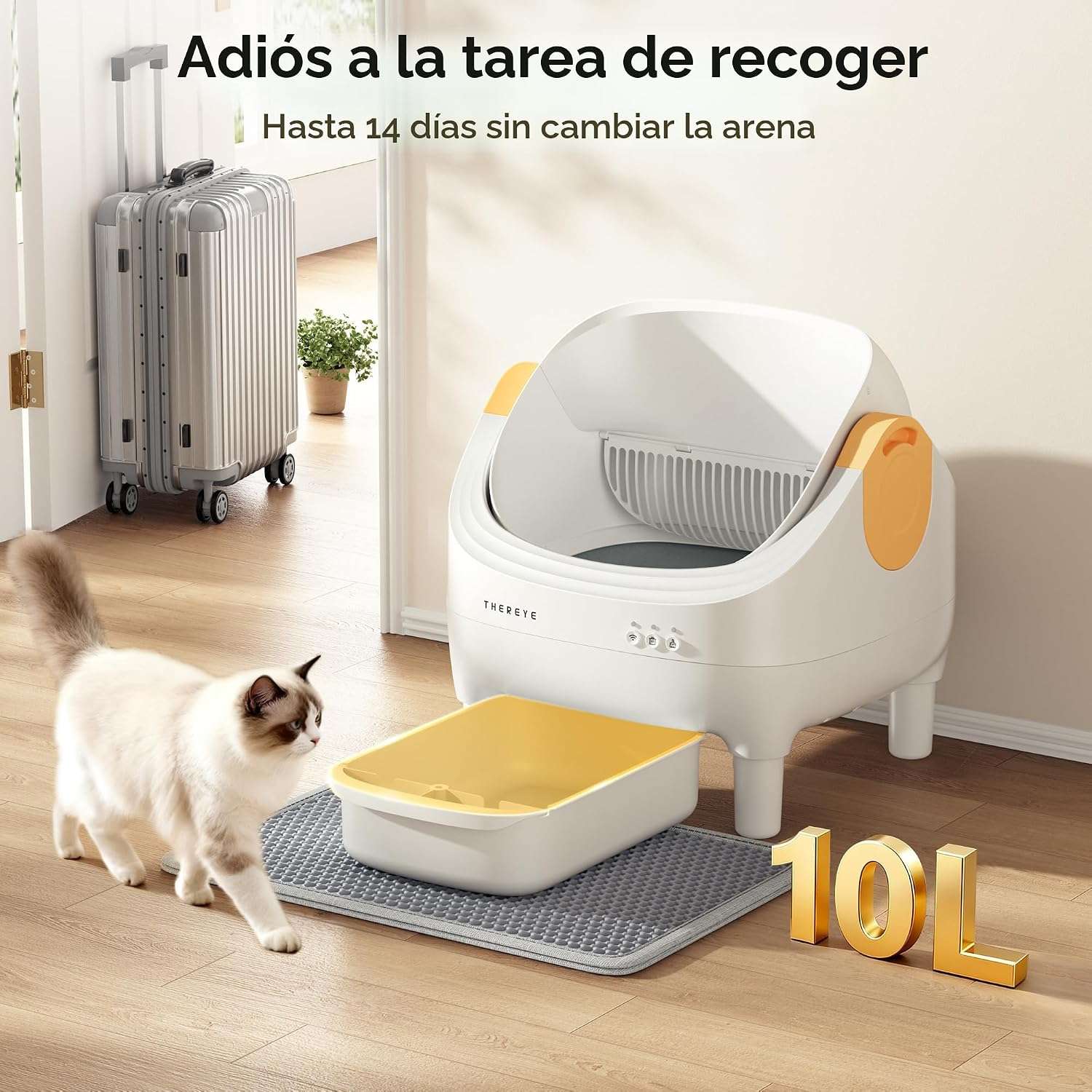 caja de arena autolimpiante abierta inteligente para gatos con sensores de seguridad y control por aplicación