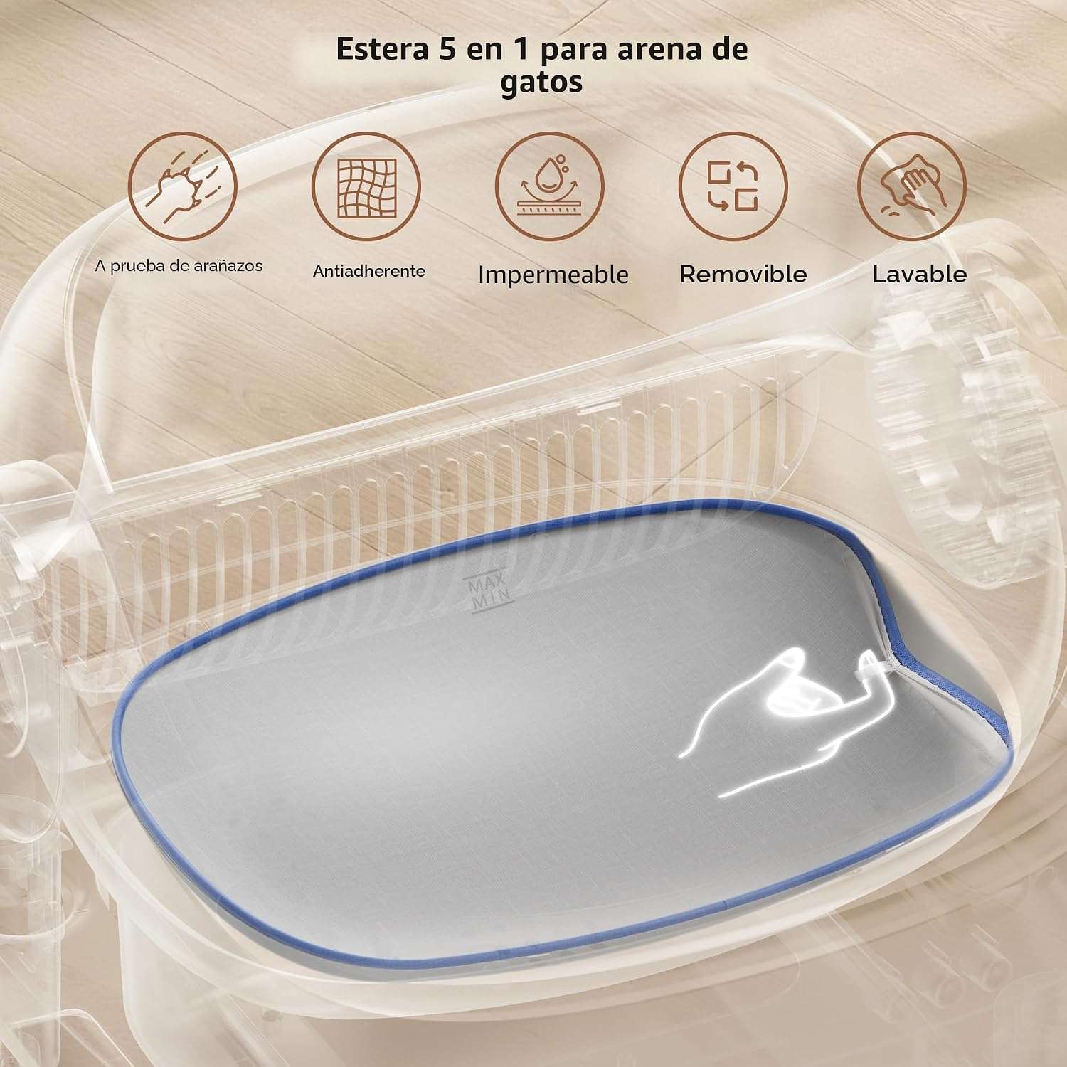 caja de arena autolimpiante abierta inteligente para gatos con sensores de seguridad y control por aplicación