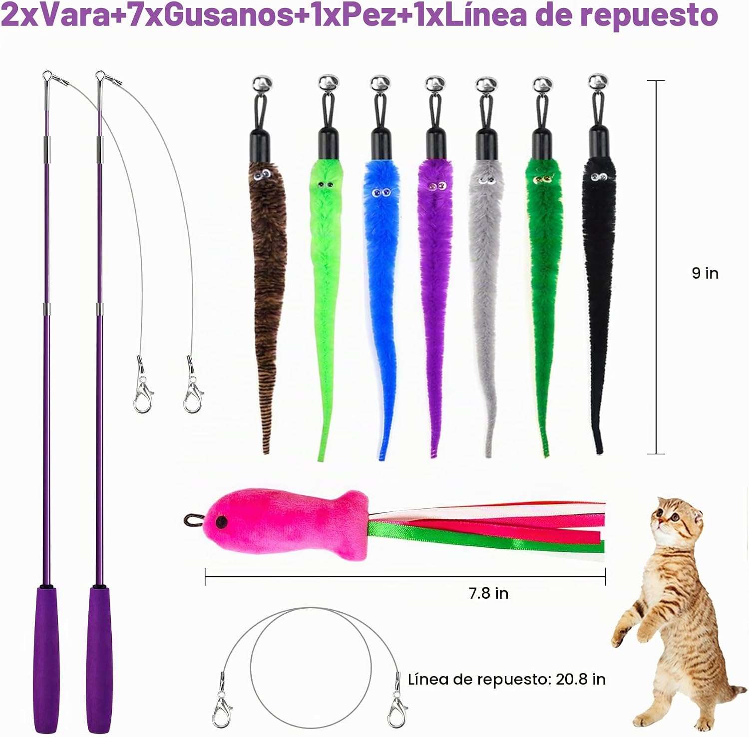 varita retractil gatos juguete interactivo 97 centimetros repuestos gusanos ideal para chile