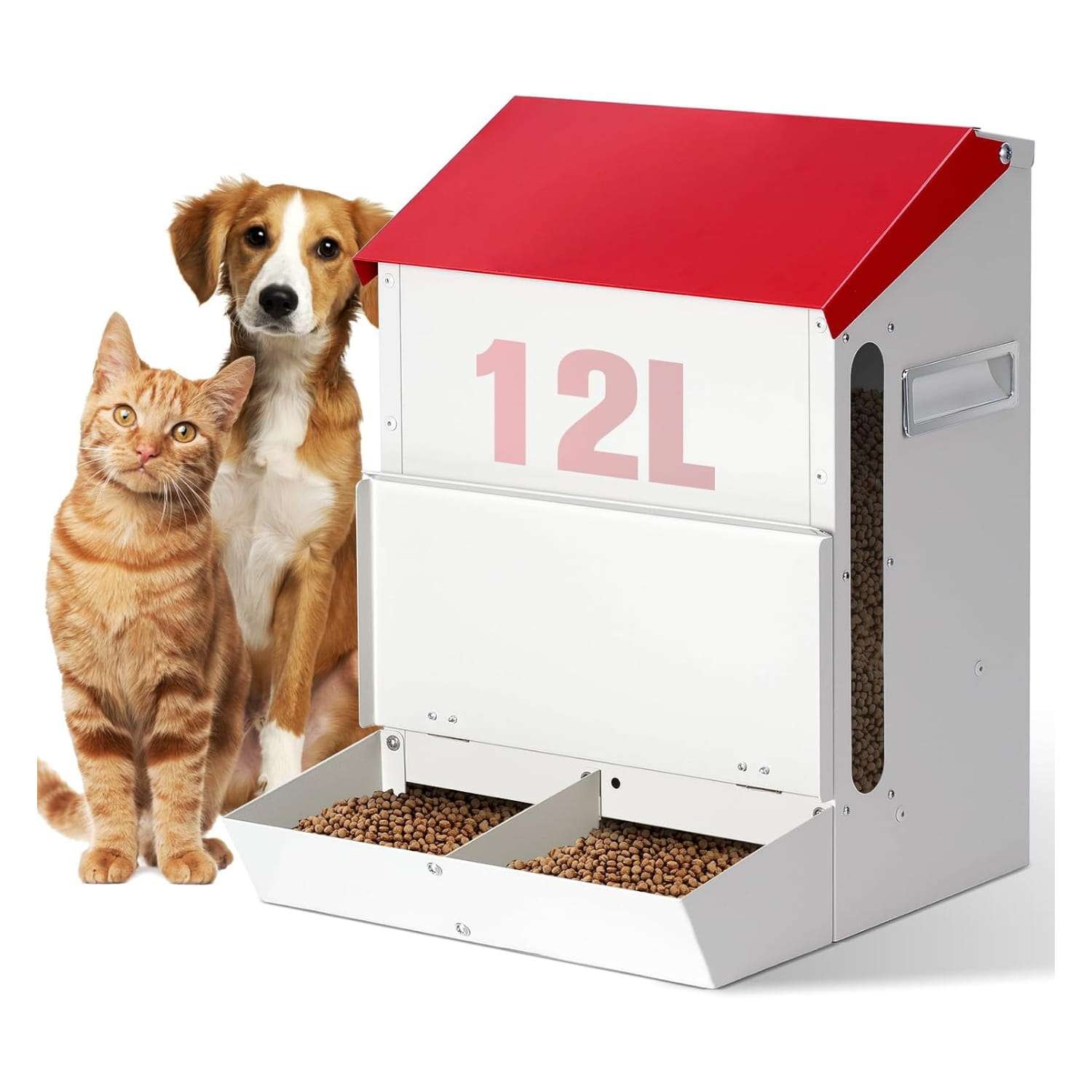 Comedero automatico doble por gravedad de 6 kilos de acero galvanizado para pared especial para perros y gatos