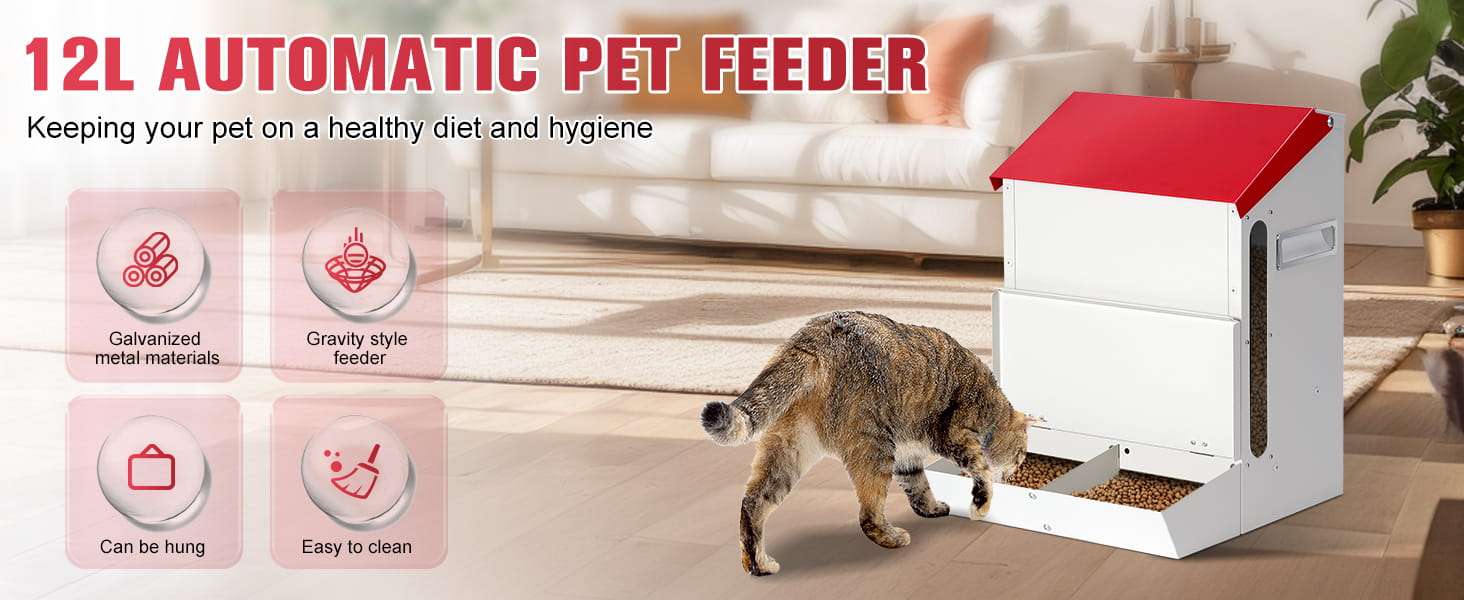 Comedero automatico doble por gravedad de 6 kilos de acero galvanizado para pared especial para perros y gatos