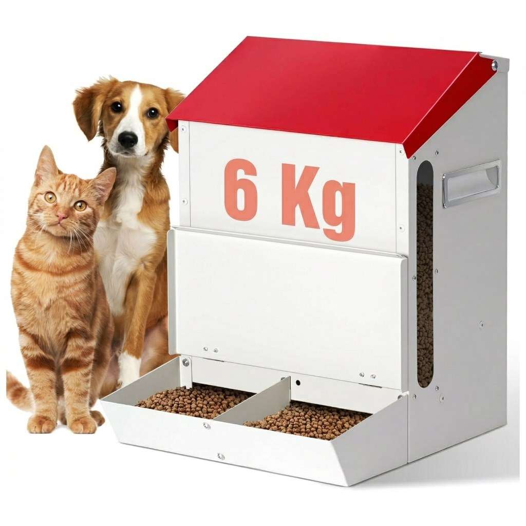 Comedero automatico doble por gravedad de 6 kilos de acero galvanizado para pared especial para perros y gatos