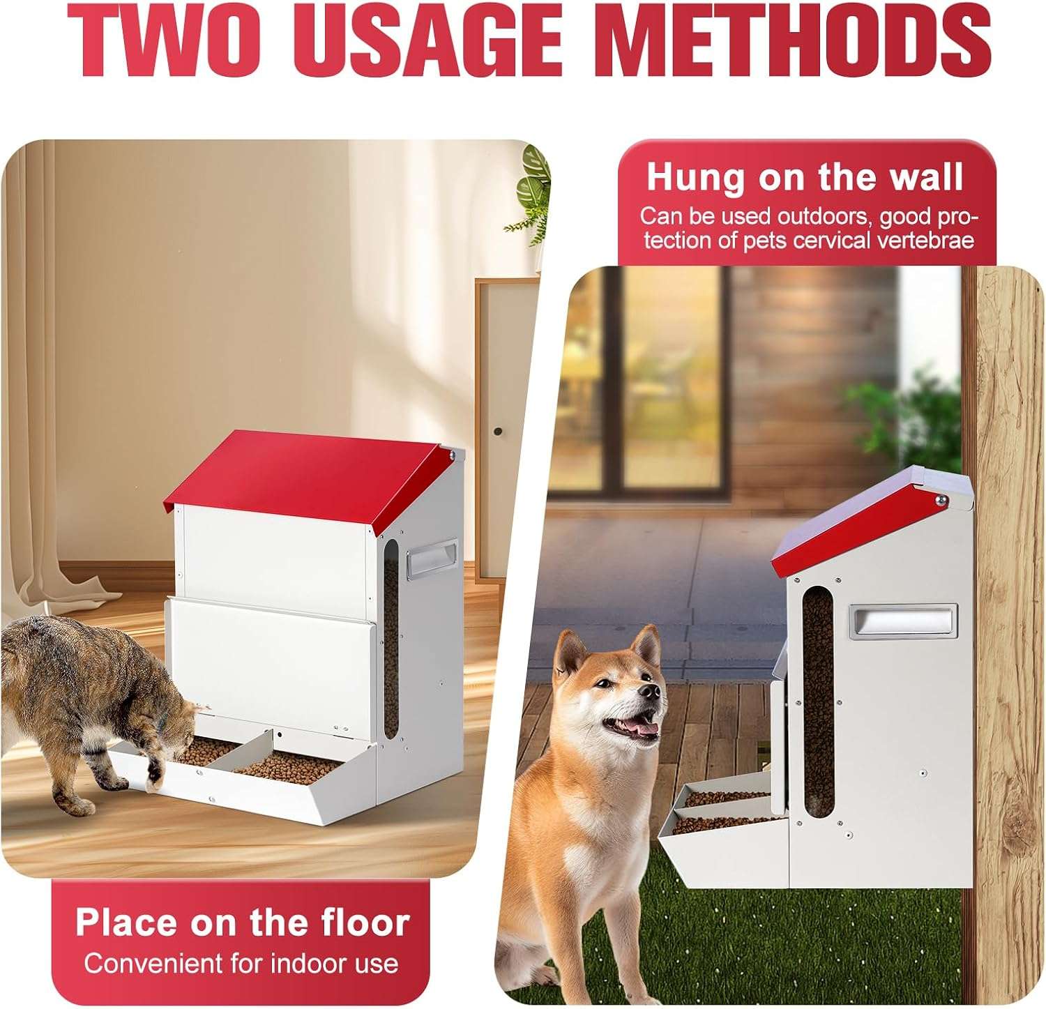 Comedero automatico doble por gravedad de 6 kilos de acero galvanizado para pared especial para perros y gatos