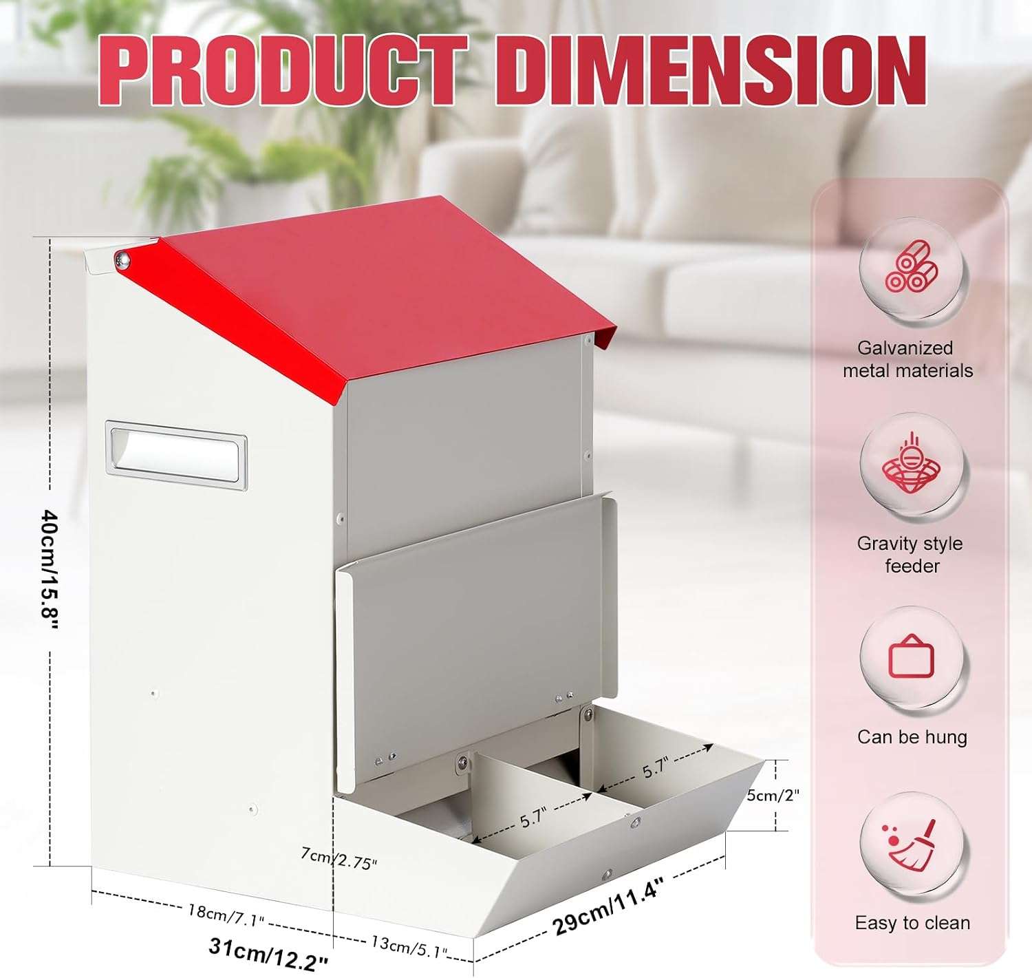 Comedero automatico doble por gravedad de 6 kilos de acero galvanizado para pared especial para perros y gatos