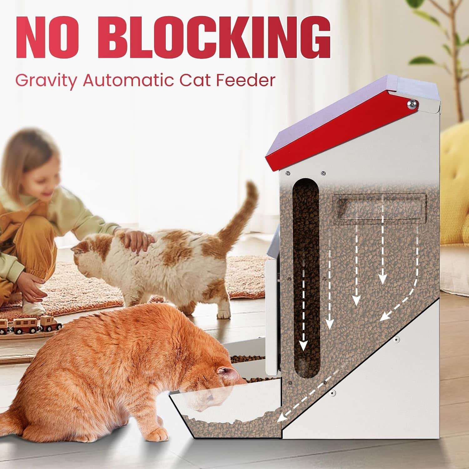 Comedero automatico doble por gravedad de 6 kilos de acero galvanizado para pared especial para perros y gatos