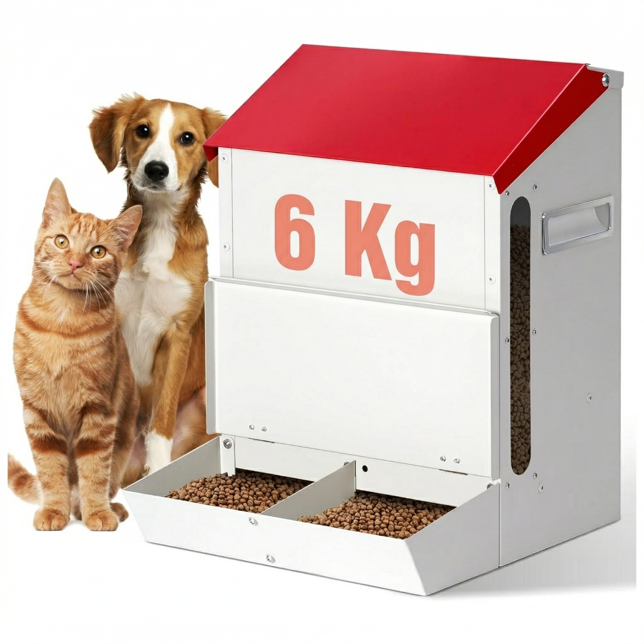 Comedero automatico doble por gravedad de 6 kilos de acero galvanizado para pared especial para perros y gatos