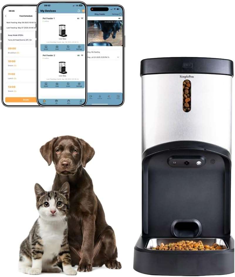 Comedero automatico inteligente de acero inoxidable de 8 kilos con camara HD wifi y aplicacion para perros y gatos