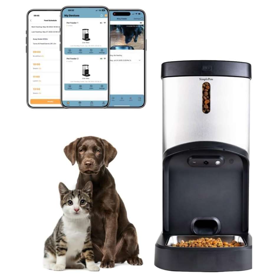 Comedero automatico inteligente de acero inoxidable de 8 kilos con camara HD wifi y aplicacion para perros y gatos
