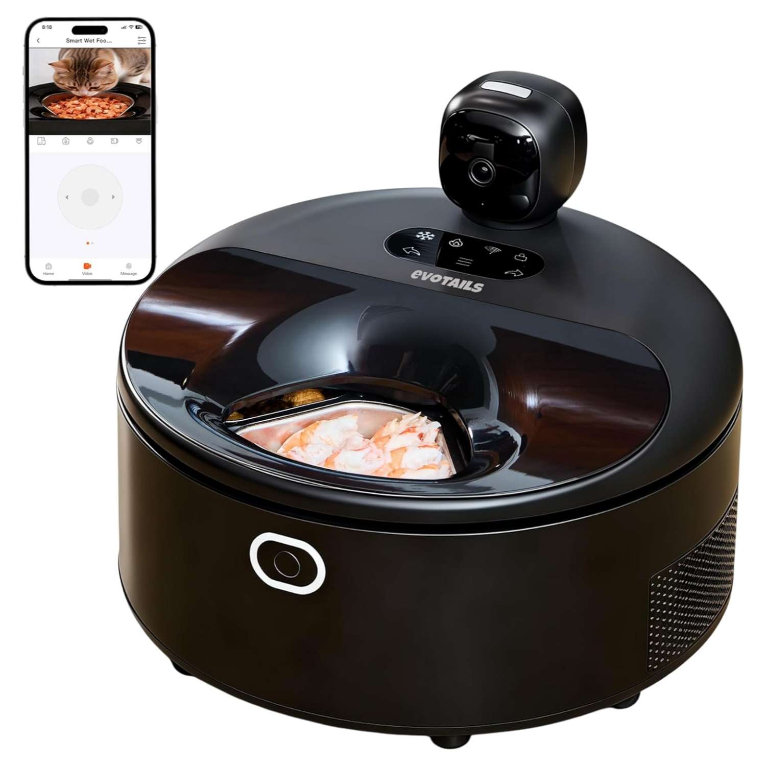 Comedero automatico inteligente de comida humeda con camara HD refrigerador calentador y audio para gatos y perros