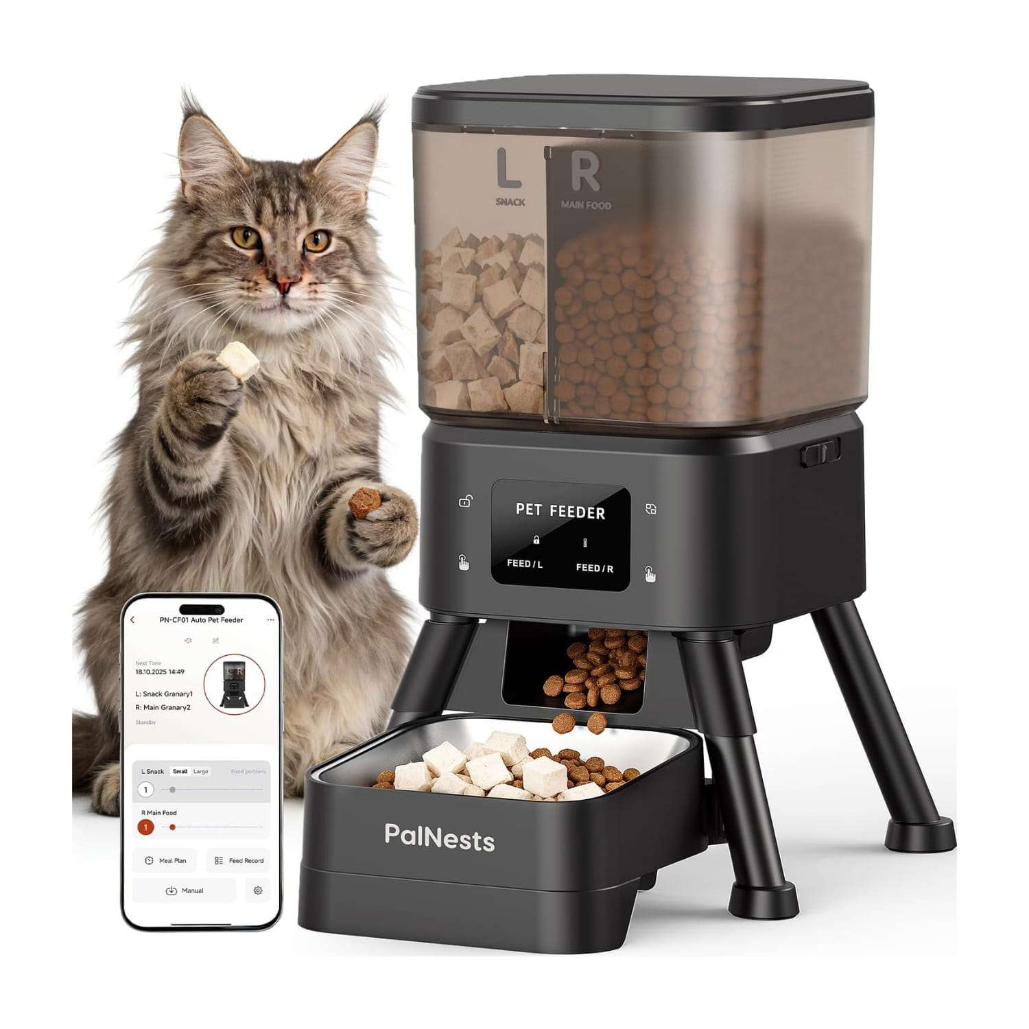 Comedero automatico inteligente de doble compartimento de 2 kilos con wifi y app para perros y gatos