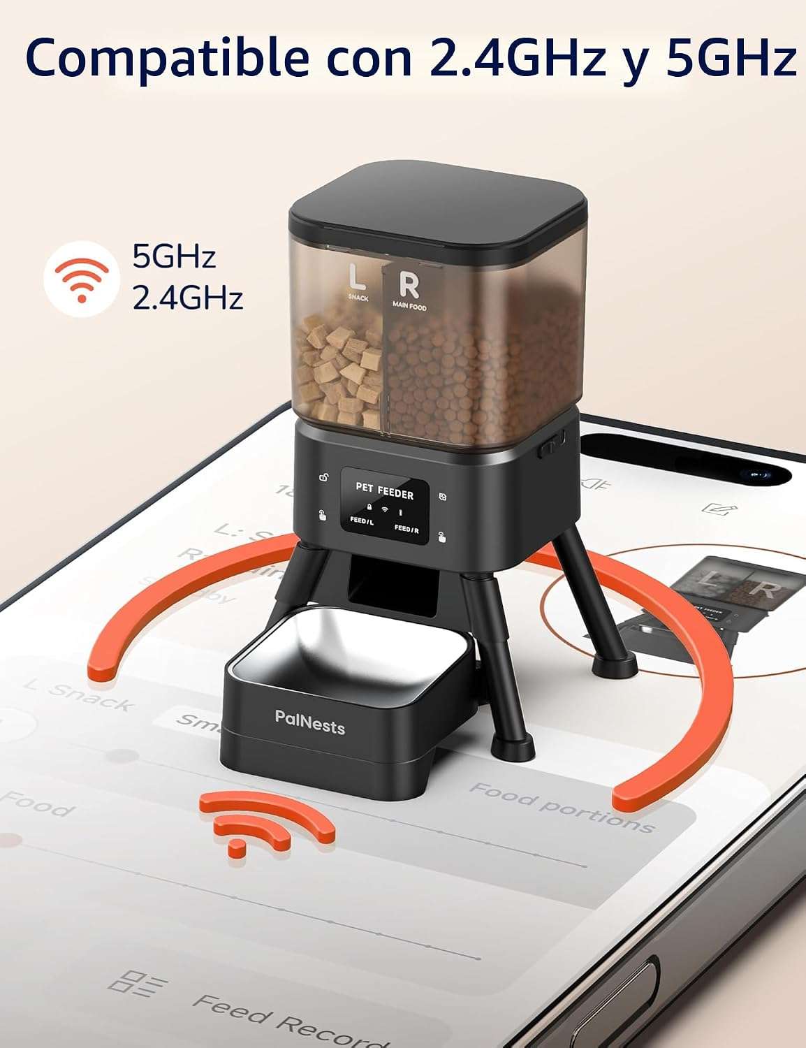 Comedero automatico inteligente de doble compartimento de 2 kilos con wifi y app para perros y gatos