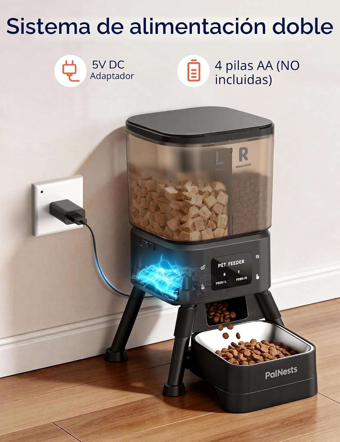 Comedero automatico inteligente de doble compartimento de 2 kilos con wifi y app para perros y gatos