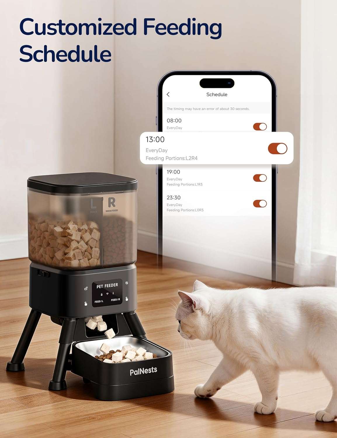 Comedero automatico inteligente de doble compartimento de 2 kilos con wifi y app para perros y gatos