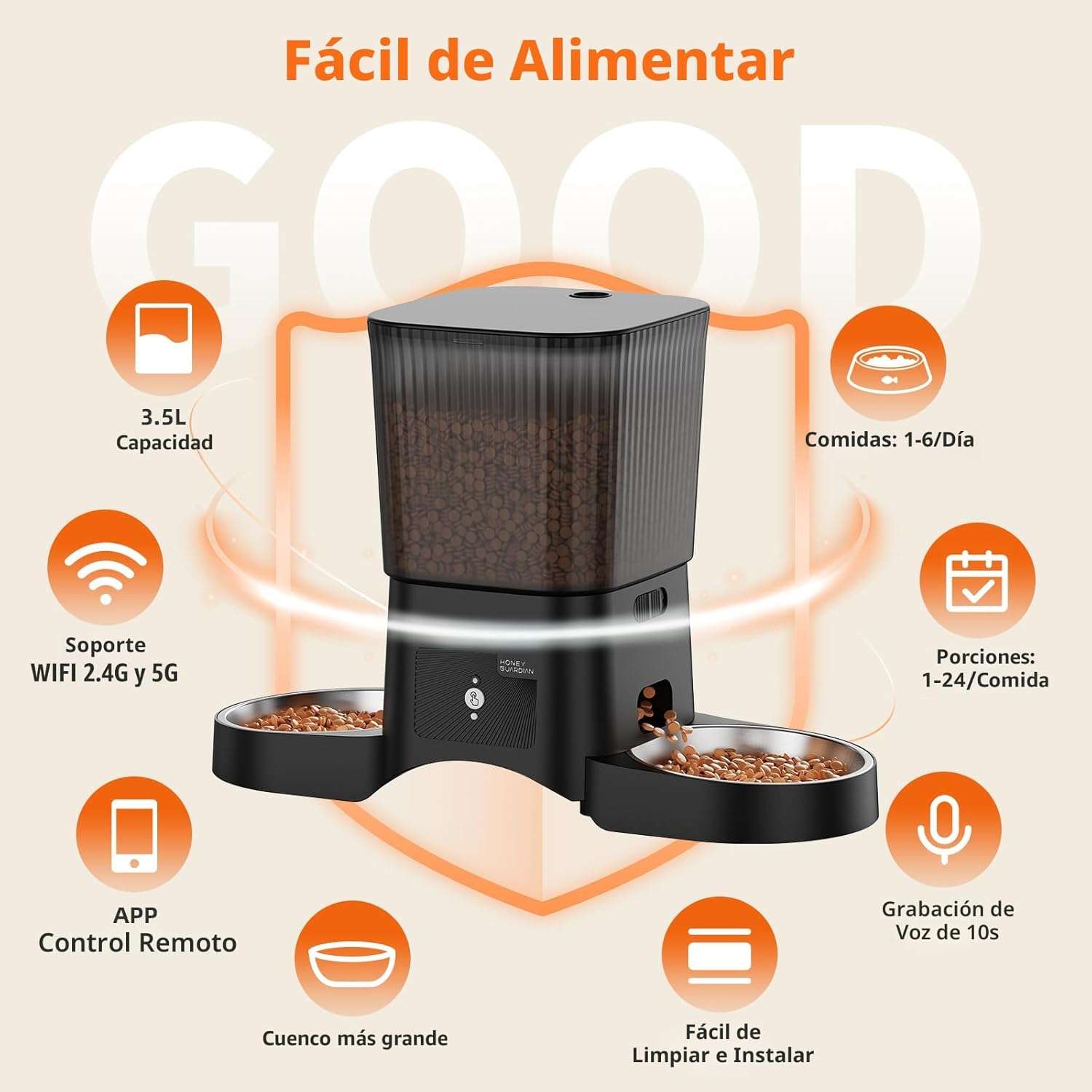 Comedero Doble Automático Inteligente con Control de aplicación para Mascotas Wifi 2.4G/5G 1.5 KG - Imagen 6