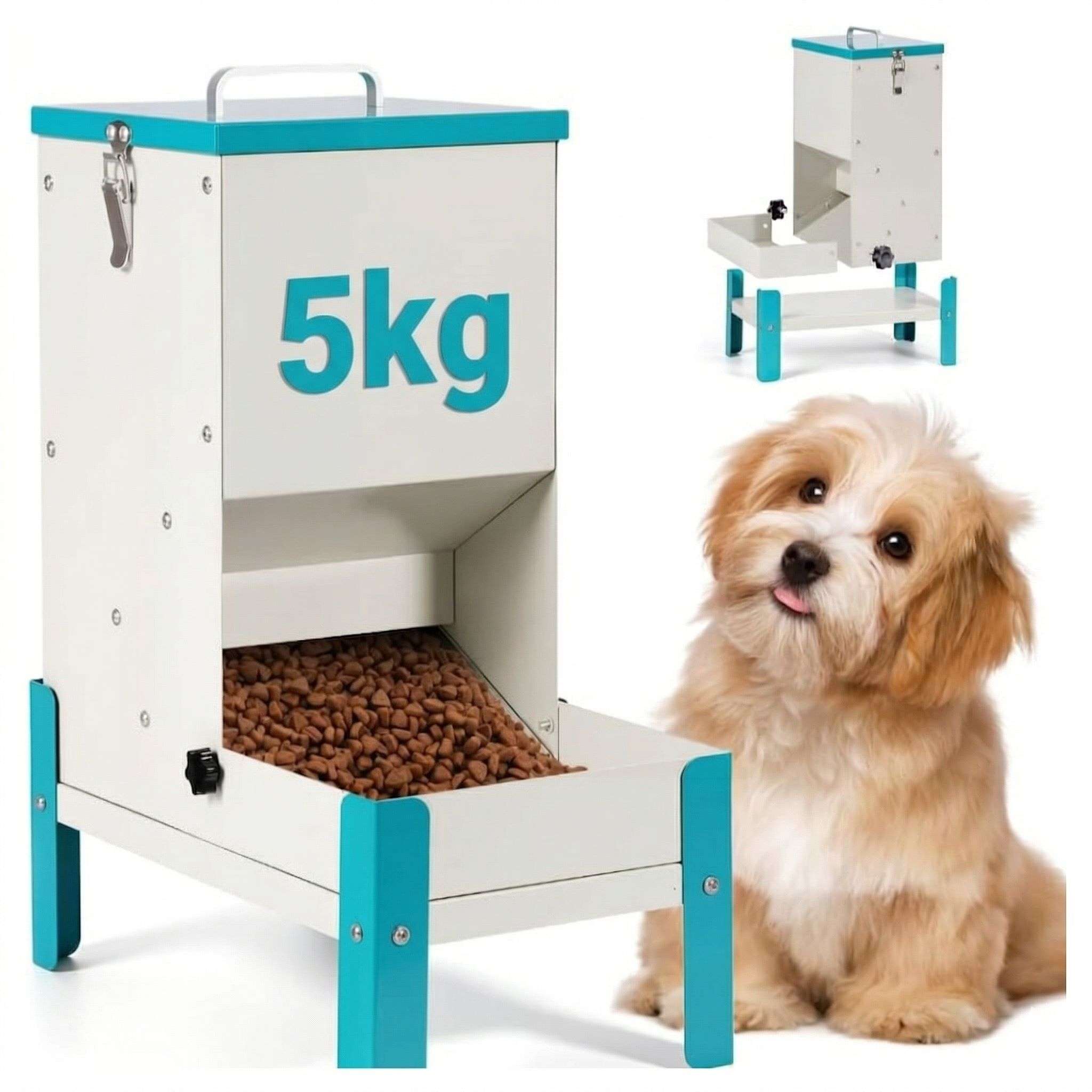 omedero automatico por gravedad de 5 kilos y 35 por 20 por 35 centimetros para perros y gatos