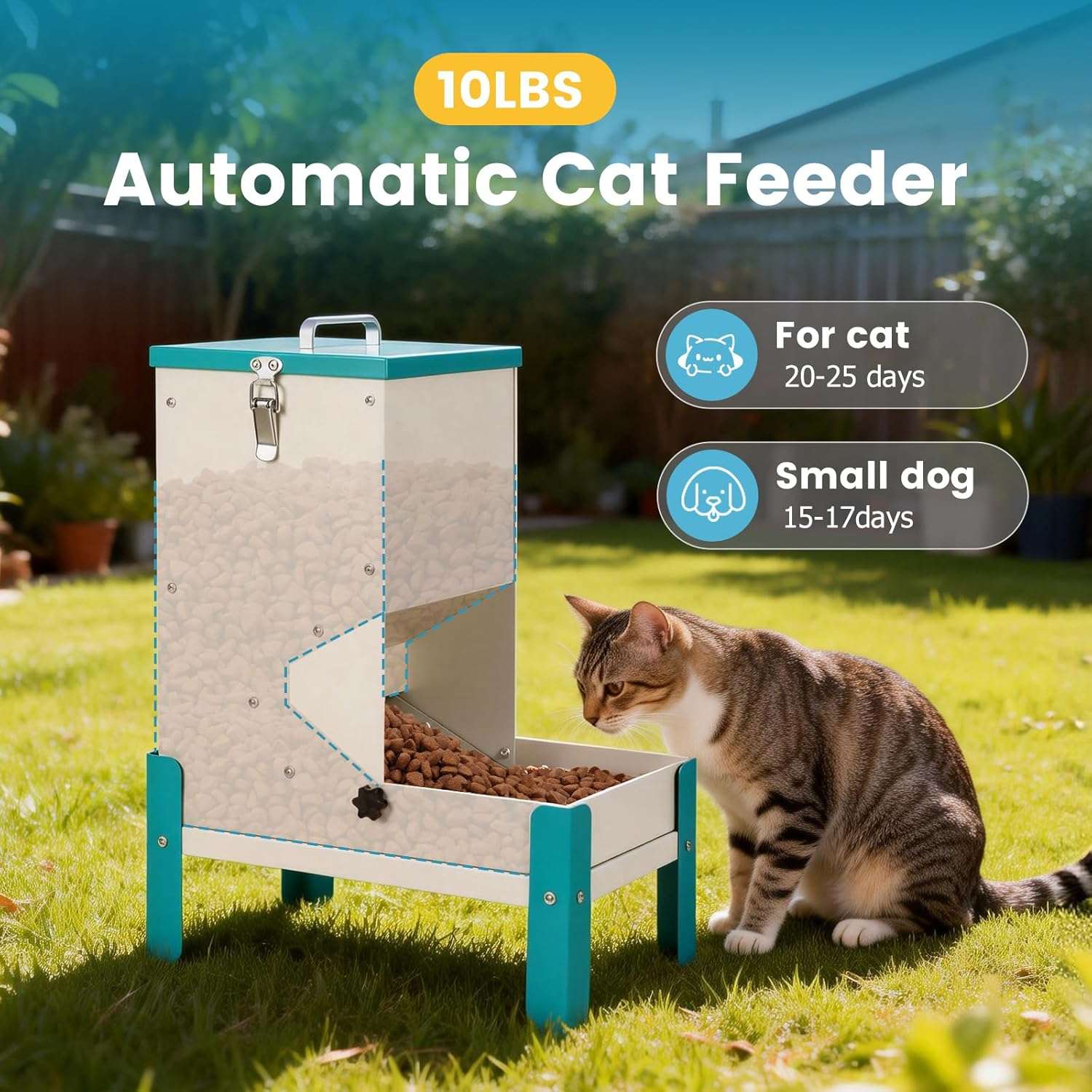 Comedero automatico por gravedad de 5 kilos y 35 por 20 por 35 centimetros para perros y gatos